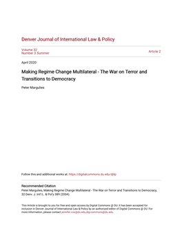 Making Regime Change Multilateral - the War on Terror and Transitions to Democracy