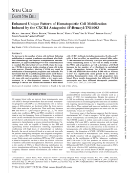 Enhanced Unique Pattern of Hematopoietic Cell Mobilization Induced by the CXCR4 Antagonist 4F-Benzoyl-TN14003