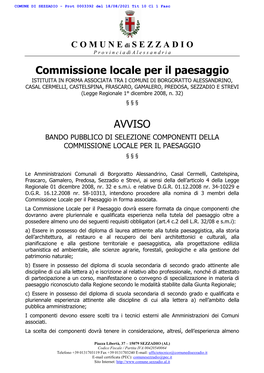 Commissione Locale Per Il Paesaggio AVVISO