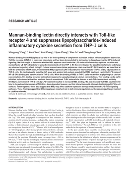 Mannan-Binding Lectin Directly Interacts with Toll-Like Receptor 4 and Suppresses Lipopolysaccharide-Induced Inflammatory Cytokine Secretion from THP-1 Cells