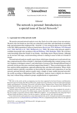 The Network Is Personal: Introduction to a Special Issue of Social Networksଝ