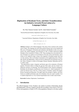 Digitization of Konkani Texts, and Their Transliteration: an Initiative Towards Preservation of a Language Culture