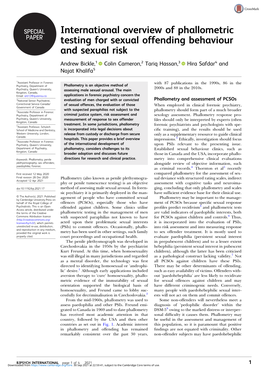 International Overview of Phallometric Testing for Sexual Offending Behaviour and Sexual Risk