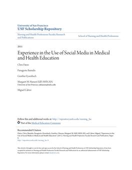 Experience in the Use of Social Media in Medical and Health Education Chris Paton