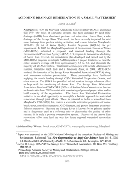 Acid Mine Drainage Remediation in a Small Watershed1