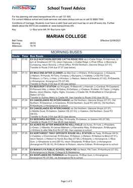 School Travel Advice MARIAN COLLEGE