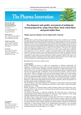 Development and Quality Assessment of Multigrain Bread Prepared by Using Wheat Flour, Buck Wheat Flour and Pearl Millet Flour