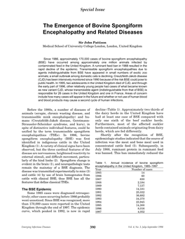 The Emergence of Bovine Spongiform Encephalopathy and Related Diseases