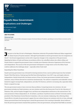 Fayad's New Government: Implications and Challenges | the Washington Institute