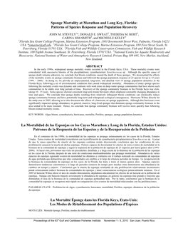 Sponge Mortality at Marathon and Long Key, Florida: Patterns of Species Response and Population Recovery