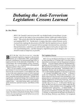 Debating the Anti-Terrorism Legislation: Cessons Learned