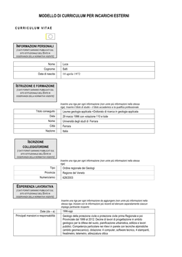 Modello Di Curriculum Per Incarichi Esterni