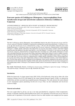 Four New Species of Cichlidogyrus (Monogenea, Ancyrocephalidae) from Sarotherodon Mvogoi and Tylochromis Sudanensis (Teleostei, Cichlidae) in Cameroon