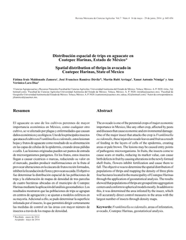 Distribución Espacial De Trips En Aguacate En Coatepec Harinas, Estado De México* Spatial Distribution of Thrips in Avocado in Coatepec Harinas, State of Mexico