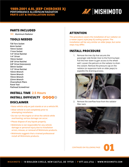 1989-2001 4.0L Jeep Cherokee Xj Performance Aluminum Radiator Parts List & Installation Guide