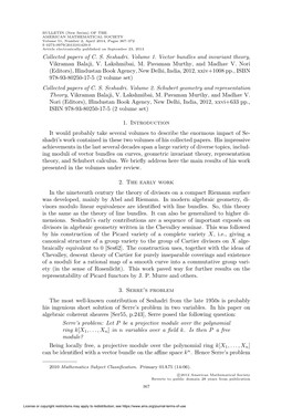 Collected Papers of C. S. Seshadri. Volume 1. Vector Bundles and Invariant Theory, Vikraman Balaji, V