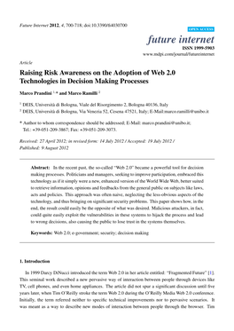 Raising Risk Awareness on the Adoption of Web 2.0 Technologies in Decision Making Processes