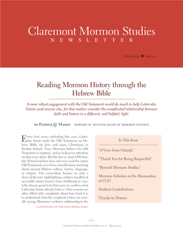 Claremont Mormon Studies Newsletter