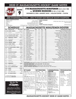 2020-21 Massachusetts Hockey Game Notes