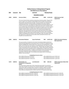 Political Science Undergraduate Program Fall 2018 Course Descriptions