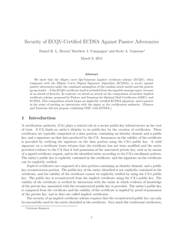 Security of ECQV-Certified ECDSA Against Passive Adversaries