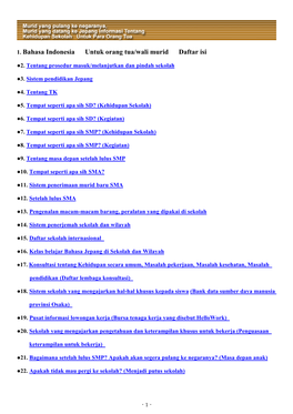 1. Bahasa Indonesia Untuk Orang Tua/Wali Murid Daftar Isi