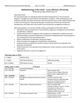 Ophthalmology in the LEAD -- Lean, Efficient, Advancing Williamsburg Lodge, Williamsburg, VA