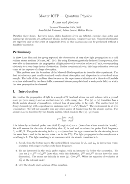 Master ICFP — Quantum Physics Atoms and Photons Exam of December 18Th, 2013 Jean-Michel Raimond, Julien Laurat, H´El`Eneperrin