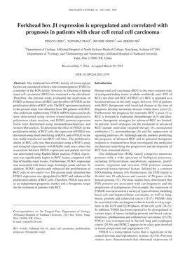 Forkhead Box J1 Expression Is Upregulated and Correlated with Prognosis in Patients with Clear Cell Renal Cell Carcinoma