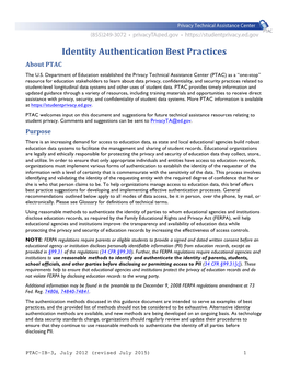 Identity Authentication Best Practices About PTAC the U.S