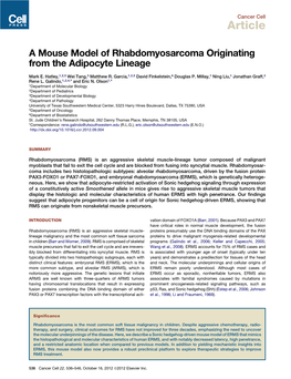 A Mouse Model of Rhabdomyosarcoma Originating from the Adipocyte Lineage