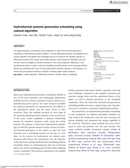 Hydrothermal Systems Generation Scheduling Using Cultural Algorithm Xiaohui Yuan, Hao Nie, Yanbin Yuan, Anjun Su and Liang Wang