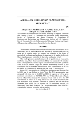 AIR QUALITY MODELLING in AL-MANSOURYIA AREA KUWAIT. [4] Alhajri, F