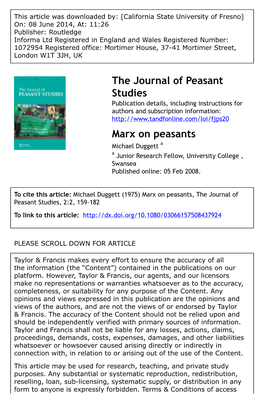 The Journal of Peasant Studies Marx on Peasants