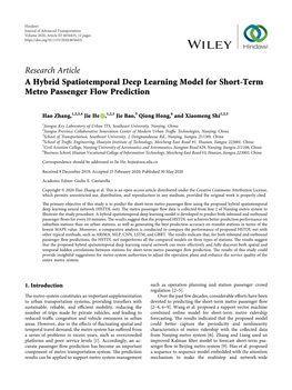 Research Article a Hybrid Spatiotemporal Deep Learning Model for Short-Term Metro Passenger Flow Prediction