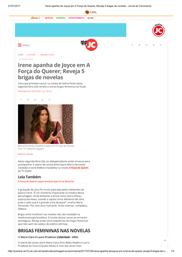 Irene Apanha De Joyce Em a Força Do Querer; Reveja 5 Brigas De Novelas - Jornal Do Commercio  NOTÍCIAS ESPORTES ENTRETENIMENTO BLOGS