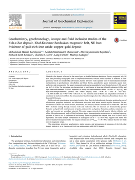 Geochemistry, Geochronology, Isotope and Fluid Inclusion Studies of the Kuh-E-Zar Deposit, Khaf-Kashmar-Bardaskan Magmatic Belt