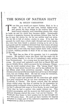 THE SONGS of NATHAN HATT by HELEN CREIGHTON O See Him You Would Not Expect Nathan Hatt to Be a Singer