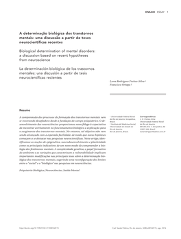 Biological Determination of Mental Disorders: a Discussion Based on Recent Hypotheses from Neuroscience