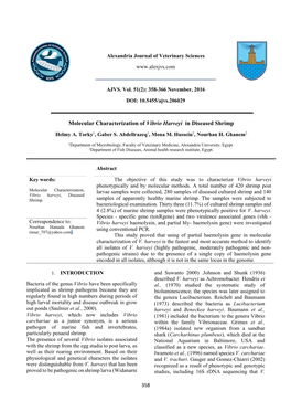 Molecular Characterization of Vibrio Harveyi in Diseased Shrimp