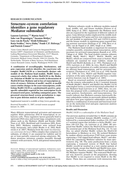 Structure–System Correlation Identifies a Gene Regulatory Mediator