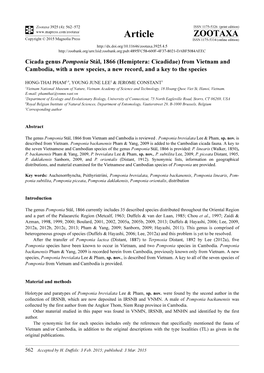 Cicada Genus Pomponia Stål, 1866 (Hemiptera: Cicadidae) from Vietnam and Cambodia, with a New Species, a New Record, and a Key to the Species