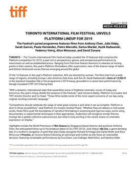 Toronto International Film Festival Unveils Platform