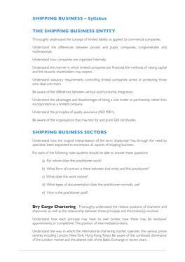 SHIPPING BUSINESS – Syllabus