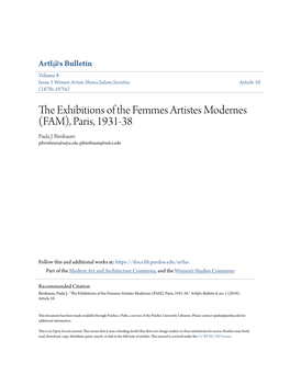 The Exhibitions of the Femmes Artistes Modernes (FAM), Paris, 1931-38 Paula J