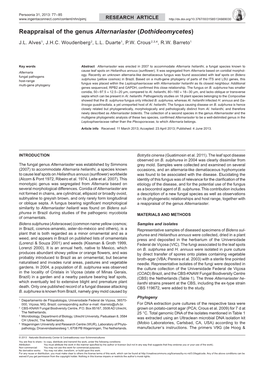 Reappraisal of the Genus Alternariaster (Dothideomycetes)