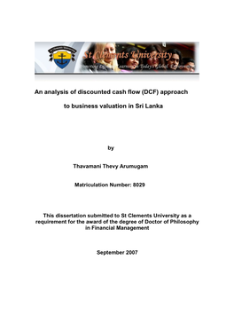 An Analysis of Discounted Cash Flow (DCF) Approach