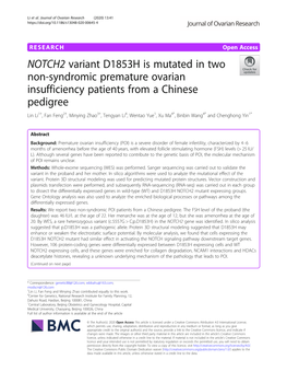NOTCH2 Variant D1853H Is Mutated in Two Non-Syndromic Premature