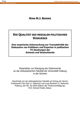 Die Qualität Des Medialen Politischen Diskurses