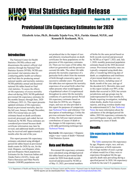Vital Statistics Rapid Release, Number 015 (July 2021)
